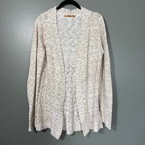 Belldini Women's Pink & White Marled Cozycore Romantic Cardigan - Size Large